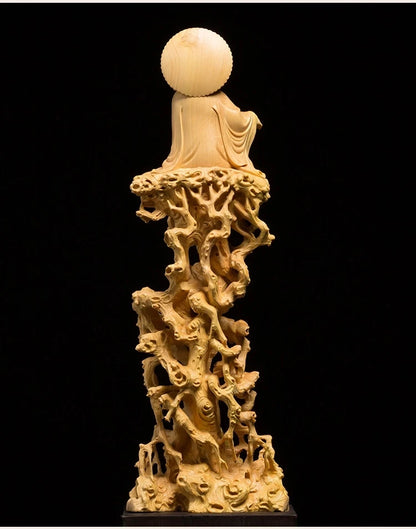 Boxwood 20cm 25cm Guanyin Bodhisattva Sculpture Guan Yin Wood Collection Buddha Statue Worship Home Decor