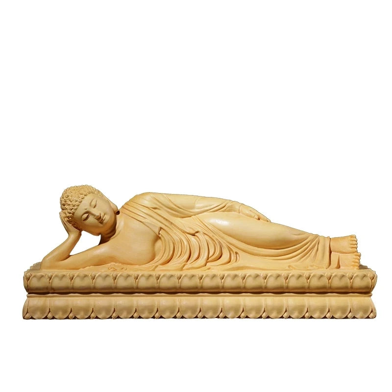 Boxwood 20cm Buddha Sculpture Wood Carving Lying Buddha Statue Worship Shakyamuni Home Decor