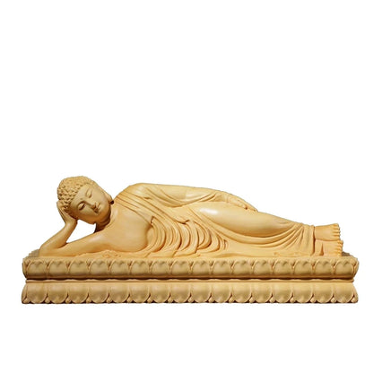 Boxwood 20cm Buddha Sculpture Wood Carving Lying Buddha Statue Worship Shakyamuni Home Decor