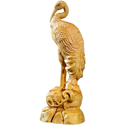 Boxwood 20cm Crane Sculpture Noble Wood Animal Statue Lucky Auspicious Home Decor