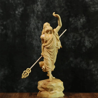 Boxwood 20cm Dharma Wood Carving Zen Buddha Statue Master Feng Shui Sculpture Home Decor