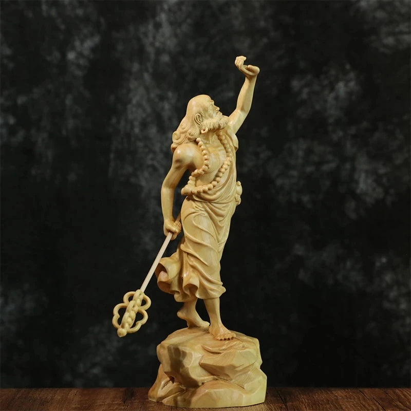 Boxwood 20cm Dharma Wood Carving Zen Buddha Statue Master Feng Shui Sculpture Home Decor