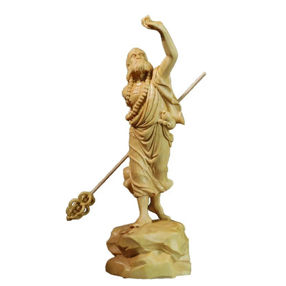 Boxwood 20cm Dharma Wood Carving Zen Buddha Statue Master Feng Shui Sculpture Home Decor