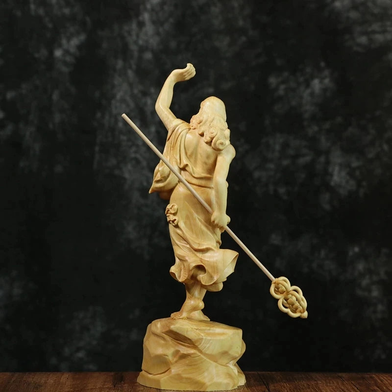 Boxwood 20cm Dharma Wood Carving Zen Buddha Statue Master Feng Shui Sculpture Home Decor