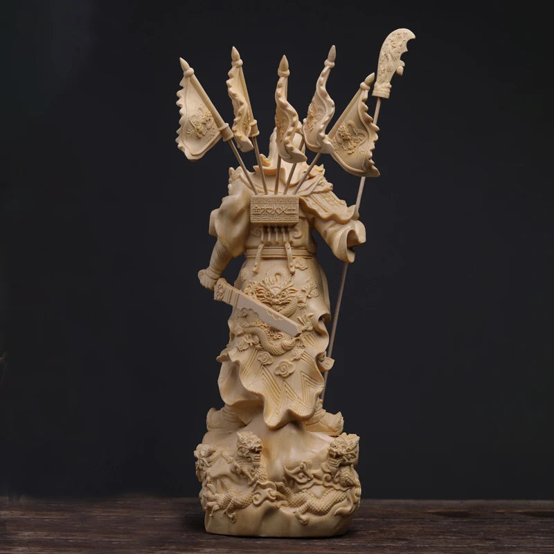 Boxwood 20cm Guanyu Sculpture Three Kingdoms Wood Carving Statue Collection Wealth God Five Flags Guan Gong Feng Shui Home Decor