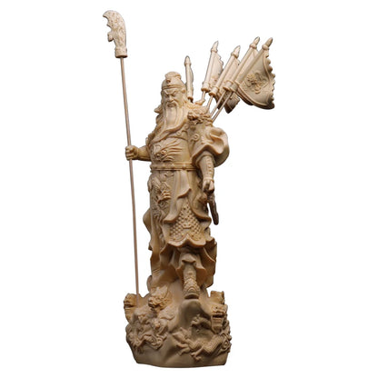 Boxwood 20cm Guanyu Sculpture Three Kingdoms Wood Carving Statue Collection Wealth God Five Flags Guan Gong Feng Shui Home Decor