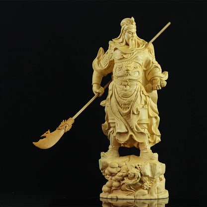 Boxwood 20cm Guanyu Sculpture Three Kingdoms Wood Statue Feng Shui Collection Wealth God Guan Gong Home Decor