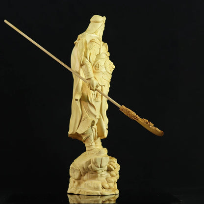 Boxwood 20cm Guanyu Sculpture Three Kingdoms Wood Statue Feng Shui Collection Wealth God Guan Gong Home Decor
