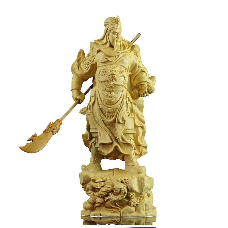 Boxwood 20cm Guanyu Sculpture Three Kingdoms Wood Statue Feng Shui Collection Wealth God Guan Gong Home Decor