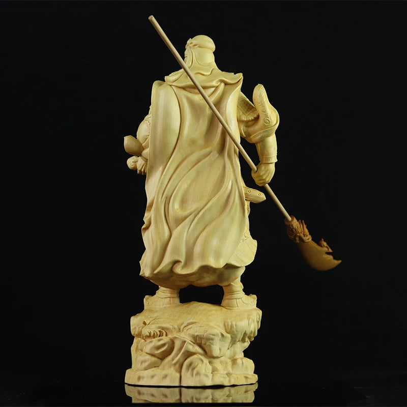 Boxwood 20cm Guanyu Sculpture Three Kingdoms Wood Statue Feng Shui Collection Wealth God Guan Gong Home Decor