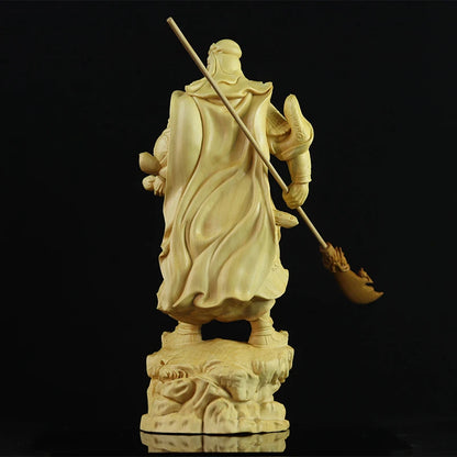 Boxwood 20cm Guanyu Sculpture Three Kingdoms Wood Statue Feng Shui Collection Wealth God Guan Gong Home Decor