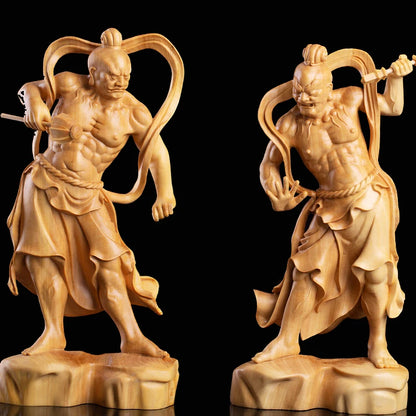 Boxwood 20cm Marshals Heng Ha Door God Sculpture Wood Buddha Statue Chinese  Feng Shui Wood Home Decor