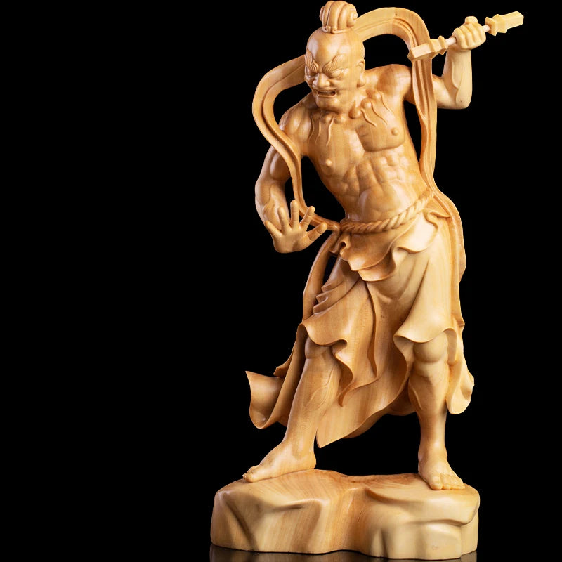 Boxwood 20cm Marshals Heng Ha Door God Sculpture Wood Buddha Statue Chinese  Feng Shui Wood Home Decor