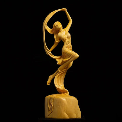 Boxwood 20cm beauty Dancer Figure Sculpture Chinese feng shui living room Sculpture solid wood beautiful women Statue Home Decor