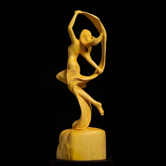 Boxwood 20cm beauty Dancer Figure Sculpture Chinese feng shui living room Sculpture solid wood beautiful women Statue Home Decor