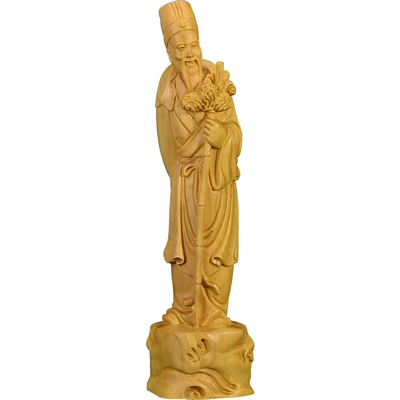 Boxwood 21cm Highly Skilled Doctor Li Shizhen Sculpture Solid Wood Figure Elder Statue Chinese Medicine Saint Home Decor