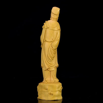 Boxwood 21cm Highly Skilled Doctor Li Shizhen Sculpture Solid Wood Figure Elder Statue Chinese Medicine Saint Home Decor
