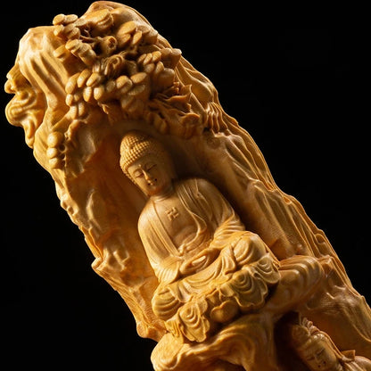 Boxwood 23CM Buddha Sculpture Western Three Saints Wood Carving Sakyamuni Buddha Statue Home Decor