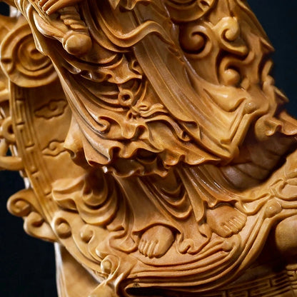 Boxwood 23cm Guanyin Sculpture Wood Buddha Status Feng Shui Worship Sea Guan Yin Home Decor