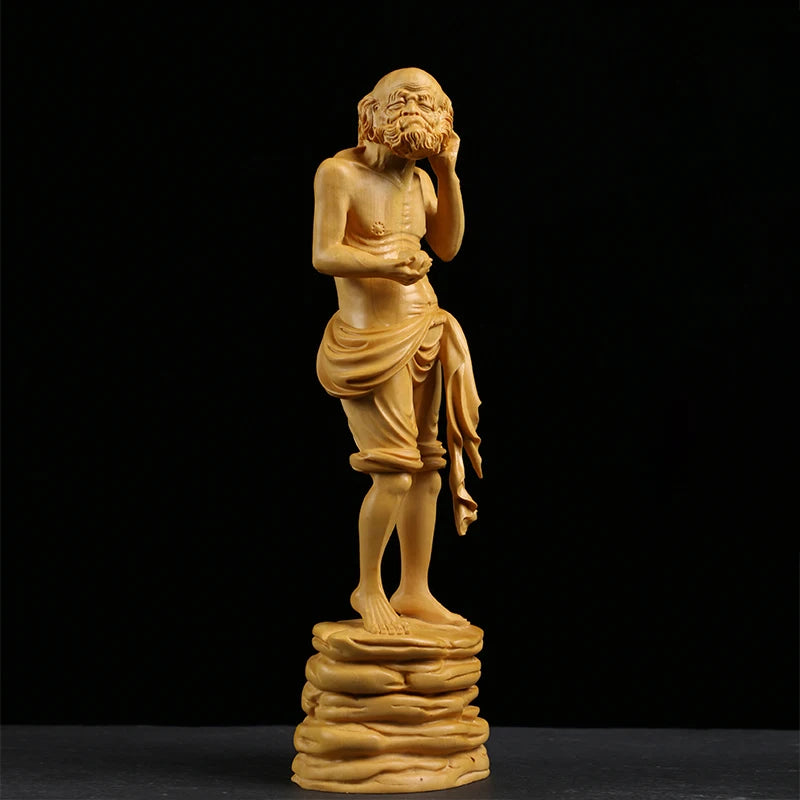 Boxwood 23cm Lohan Sculpture Buddha Solid Wood Statue Feng Shui Collection Chinese Traditions Lohan Home Decor