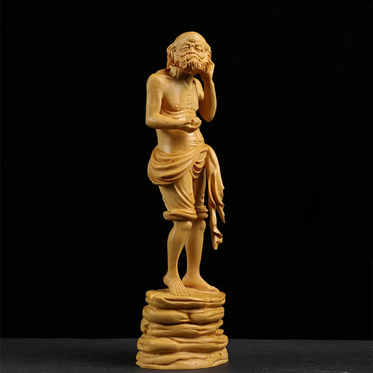 Boxwood 23cm Lohan Sculpture Buddha Solid Wood Statue Feng Shui Collection Chinese Traditions Lohan Home Decor