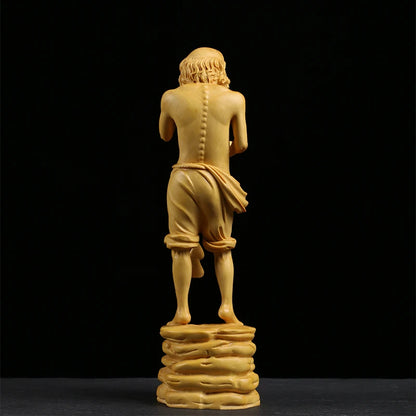 Boxwood 23cm Lohan Sculpture Buddha Solid Wood Statue Feng Shui Collection Chinese Traditions Lohan Home Decor