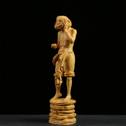 Boxwood 23cm Lohan Sculpture Buddha Solid Wood Statue Feng Shui Collection Chinese Traditions Lohan Home Decor