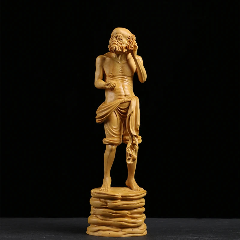 Boxwood 23cm Lohan Sculpture Buddha Solid Wood Statue Feng Shui Collection Chinese Traditions Lohan Home Decor
