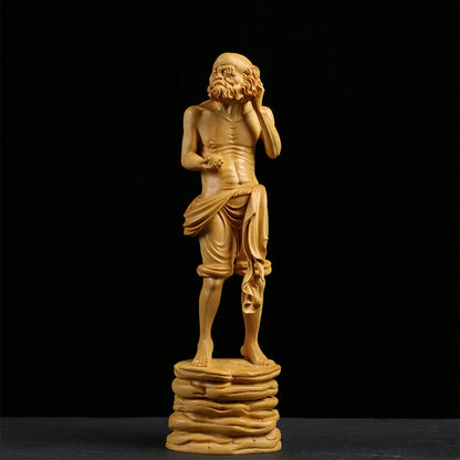 Boxwood 23cm Lohan Sculpture Buddha Solid Wood Statue Feng Shui Collection Chinese Traditions Lohan Home Decor