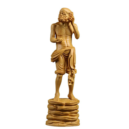 Boxwood 23cm Lohan Sculpture Buddha Solid Wood Statue Feng Shui Collection Chinese Traditions Lohan Home Decor