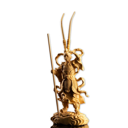 Boxwood 23cm Monkey King SculptureSun Wukong Wood Buddha Status Journey To The West Home Decoration