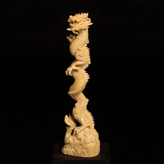 Boxwood 25cm 32cm Dragon Brush Hanging Sculpture Wood Carving God Beast Statue Animal Pen Frame Home Decor