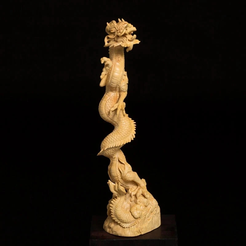 Boxwood 25cm 32cm Dragon Brush Hanging Sculpture Wood Carving God Beast Statue Animal Pen Frame Home Decor