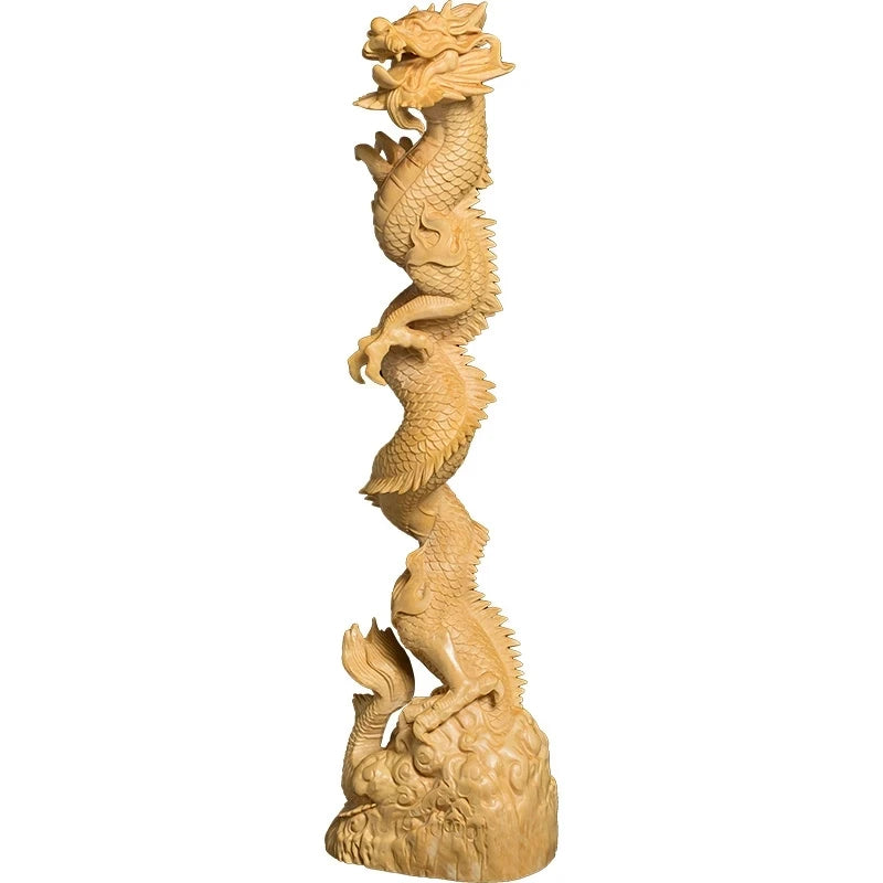 Boxwood 25cm 32cm Dragon Brush Hanging Sculpture Wood Carving God Beast Statue Animal Pen Frame Home Decor