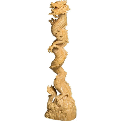 Boxwood 25cm 32cm Dragon Brush Hanging Sculpture Wood Carving God Beast Statue Animal Pen Frame Home Decor