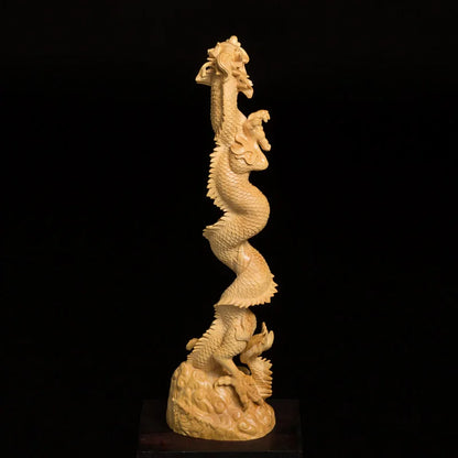 Boxwood 25cm 32cm Dragon Brush Hanging Sculpture Wood Carving God Beast Statue Animal Pen Frame Home Decor