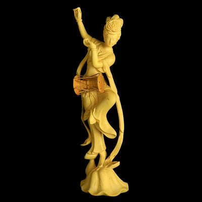 Boxwood 25cm Dunhuang Beauty Sculpture Chinese Mythical Fairy Feng Shui Wood Statue Home Decor