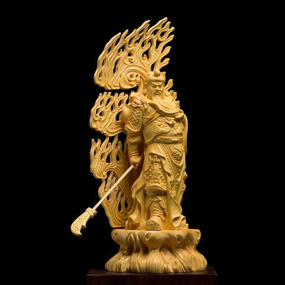 Boxwood 27cm Guanyu Sculpture Wood Carving Guan Gong Loyalty Statue The Three Kingdoms Home Decor