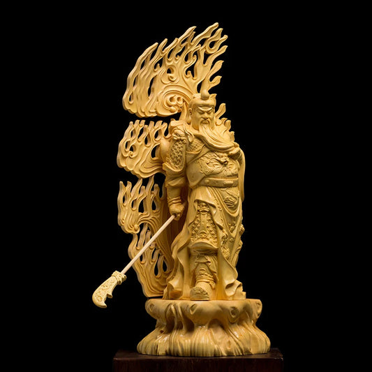 Boxwood 27cm Guanyu Sculpture Wood Carving Guan Gong Loyalty Statue The Three Kingdoms Home Decor