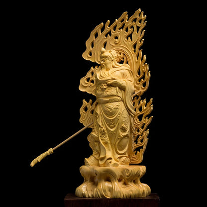 Boxwood 27cm Guanyu Sculpture Wood Carving Guan Gong Loyalty Statue The Three Kingdoms Home Decor