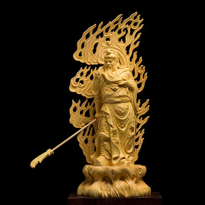 Boxwood 27cm Guanyu Sculpture Wood Carving Guan Gong Loyalty Statue The Three Kingdoms Home Decor
