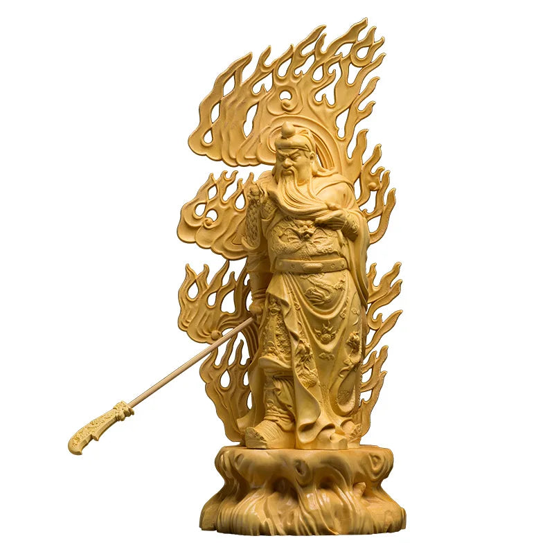 Boxwood 27cm Guanyu Sculpture Wood Carving Guan Gong Loyalty Statue The Three Kingdoms Home Decor