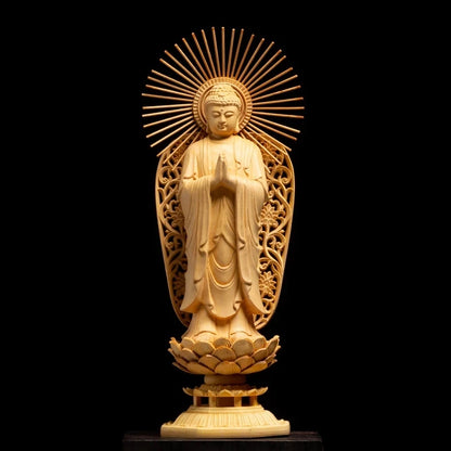 Boxwood 27cm Three Buddha Sculpture wood Carvings Guanyin Shakyamuni Ksitigarbha Statue Home Decor