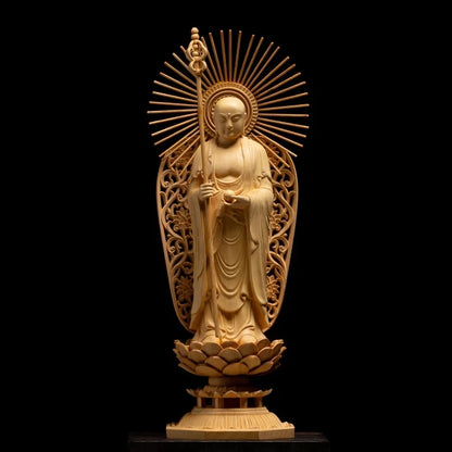 Boxwood 27cm Three Buddha Sculpture wood Carvings Guanyin Shakyamuni Ksitigarbha Statue Home Decor