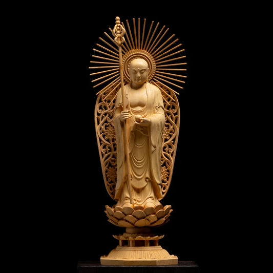 Boxwood 27cm Three Buddha Sculpture wood Carvings Guanyin Shakyamuni Ksitigarbha Statue Home Decor