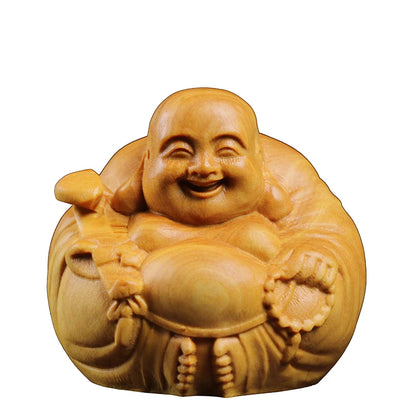 Boxwood 3 4 5 7cm Maitreya Sculpture Wood Carving Buddha Statue Laughing Buddha Home Decor
