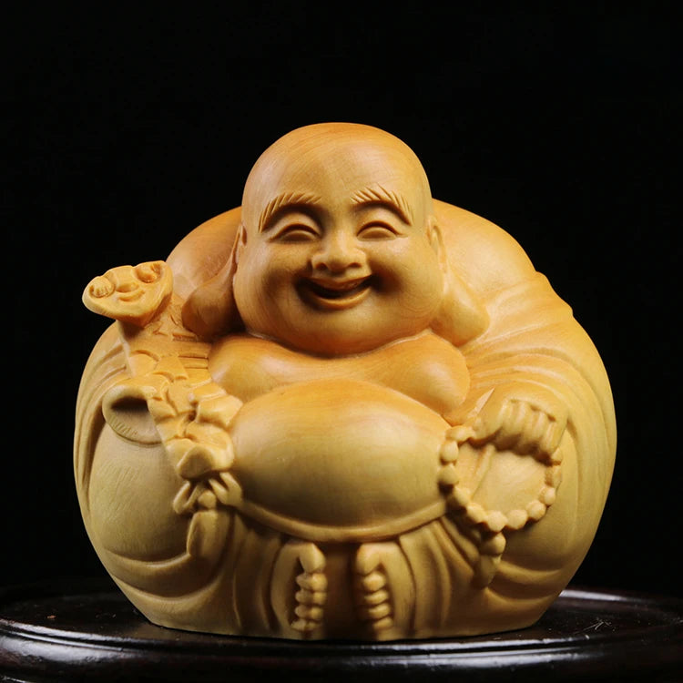 Boxwood 3 4 5 7cm Maitreya Sculpture Wood Carving Buddha Statue Laughing Buddha Home Decor