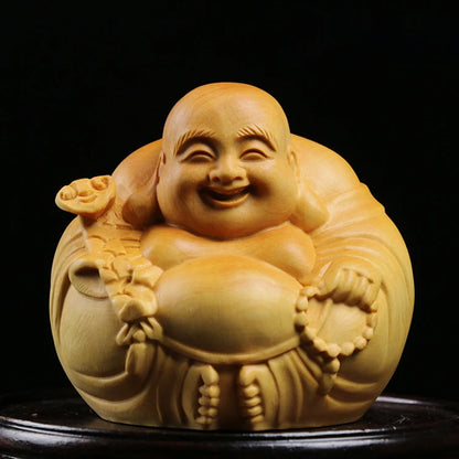 Boxwood 3 4 5 7cm Maitreya Sculpture Wood Carving Buddha Statue Laughing Buddha Home Decor