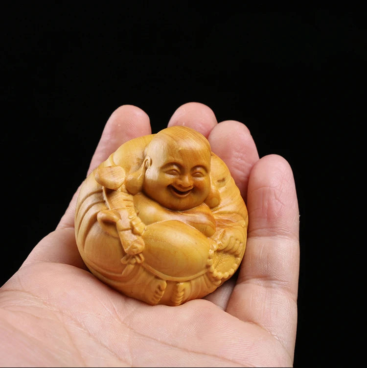 Boxwood 3 4 5 7cm Maitreya Sculpture Wood Carving Buddha Statue Laughing Buddha Home Decor