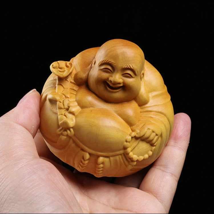 Boxwood 3 4 5 7cm Maitreya Sculpture Wood Carving Buddha Statue Laughing Buddha Home Decor
